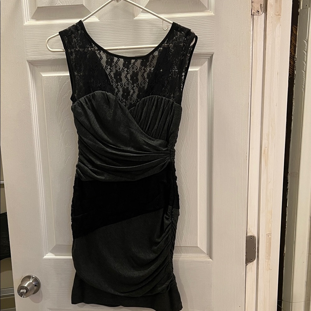 Elegant Gray and Black Lace Dress